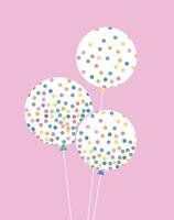 Three Confetti Balloons on Pink Background in Flat Minimal Style vector