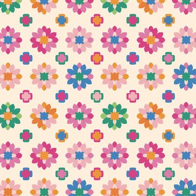 Colorful Floral Pattern with Cross-Shaped Centers