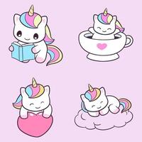 Cute unicorn stickers set with different types of unicorns vector