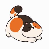 A cartoon lazy cat with a black and white face vector