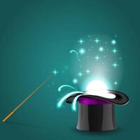 magic hat with magic wand and sparkl vector