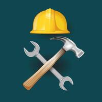 helmet constr with hammer and wrench vector