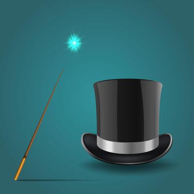Magic hat, top hat magic wand, magic