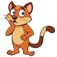 Cartoon orange cat character with worried expression standing on two legs vector