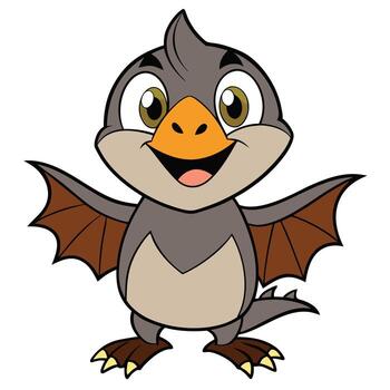 Cheerful cartoon pterodactyl character with friendly smile and open wings expression vector