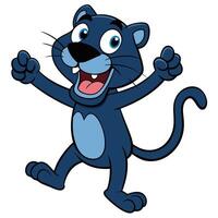 Joyful cartoon panther mascot character raising arms with excitement and celebration vector
