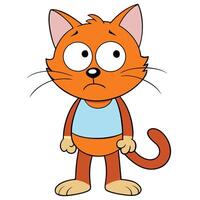 Cartoon orange cat character with a sad expression standing upright vector