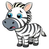 Cartoon zebra character with a worried expression standing isolated on white background vector