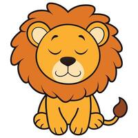 Cartoon lion cub with closed eyes sitting calmly smiling lovable character vector