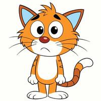 Cartoon ginger cat with sad expression standing on white background vector