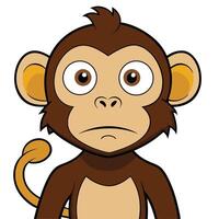 Cartoon monkey character with sad expression isolated on white background illustration vector