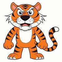 Cartoon tiger character with angry expression standing upright full body vector