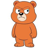 Cartoon brown bear with an angry expression standing on white background vector
