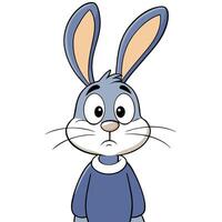 Cartoon bunny character illustration with sad expression standing isolated on white vector