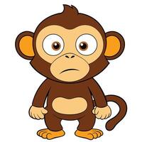 Cartoon monkey character illustration standing with a concerned expression simple art vector