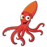 Cute and friendly red cartoon squid character with big eyes smiling vector