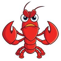 Cartoon illustration of an angry red lobster with large claws ready to fight vector