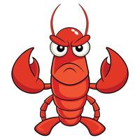 Angry cartoon lobster illustration with big claws and grumpy expression vector