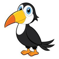 Cute cartoon toucan with colorful beak and blue eyes illustration vector