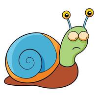 Cartoon snail illustration with a sad expression on white background for kids vector