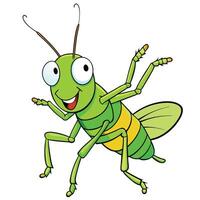 Cheerful cartoon grasshopper insect illustration with big eyes and a happy expression vector