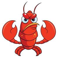 Cartoon red lobster with a grumpy expression and large claws isolated vector