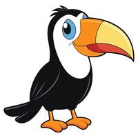 Cartoon toucan illustration with vibrant colors standing on a white background vector