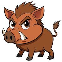 Cartoon wild boar character with angry expression and sharp tusks illustration vector