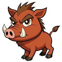 Cartoon wild boar illustration animal with sharp tusks and angry expression vector
