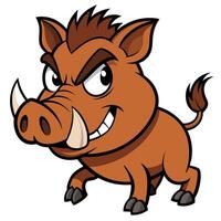 Cartoon wild boar illustration character with angry expression and sharp tusks vector