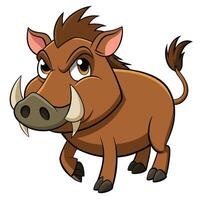 Cartoon warthog character illustration with angry expression and big tusks walking around vector