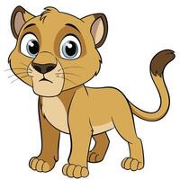 Cartoon lion cub illustration standing alert and observant cute design vector