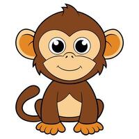 Cute cartoon monkey illustration smiling with big eyes and happy expression vector