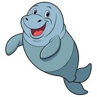 Happy cartoon manatee illustration swimming underwater character design element vector
