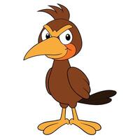 Cute cartoon bird character with grumpy expression on white background art vector