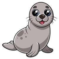 Cartoon style gray seal with big eyes posing on white background vector