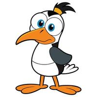 Funny cartoon seagull character with a ponytail standing upright illustration vector