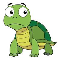 Cartoon green turtle with big eyes and sad expression character illustration vector