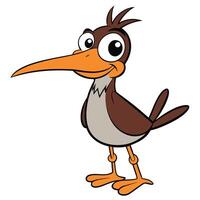 Cartoon bird illustration funny animal character with large eyes and long beak vector