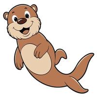 Playful otter cartoon character swimming with a cheerful expression and cute design vector