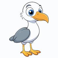 Cute cartoon seagull character illustration on white background standing upright pose vector