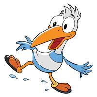 Cartoon pelican character running with exaggerated expression isolated on white vector