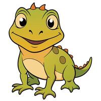 Cute cartoon green lizard illustration standing and smiling friendly reptile vector