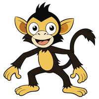 Cheerful cartoon monkey standing isolated on white background cute animal illustration vector