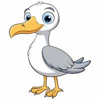 Cute cartoon seagull standing isolated on white background illustration vector