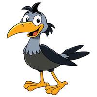 Cartoon illustration of a happy grey bird character with yellow beak vector