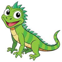 Cartoon green iguana illustration smiling reptile character with spikes and tail isolated vector