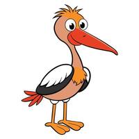 Cartoon bird with long beak and colorful plumage isolated on white vector