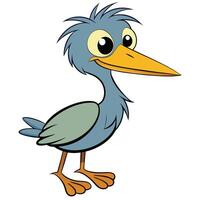 Cute cartoon heron character illustration standing on a white background vector