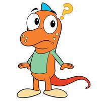Confused cartoon lizard with a question mark illustration graphics vector
